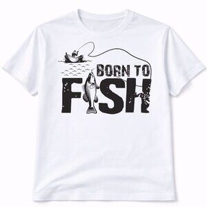 Born To Fish Graphic T Shirt Trendy Western Style Tee Mens White Gift Idea